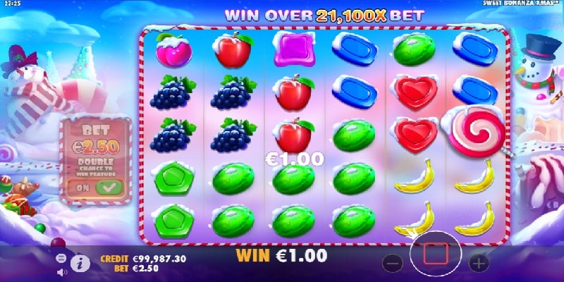 Sweet Bonanza Xmas (Pragmatic Play) Slot Specs: Sweet Bonanza Xmas is a video slot title from Pragmatic Play. It has a theoretical RTP range of between 96.48-96.51%, a 6x5 reel set, symbols pay from anywhere, has a max win of over 21,100x, medium-high volatility gameplay, and a min-max staking range of between 0.20-125.00 per spin. Highlights Include: Anywhere pays, Cascades, Scatter, Free Spins, Multiplier, and Additional Spins.