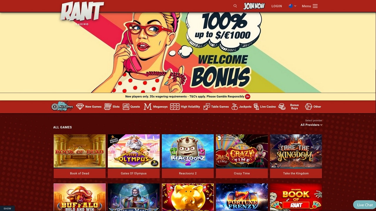 20 Free Spins RANT Casino No Deposit Bonus