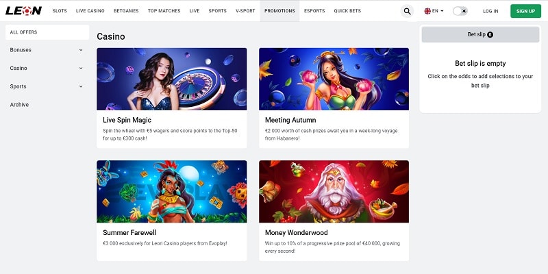 Leon Online Casino Homepage