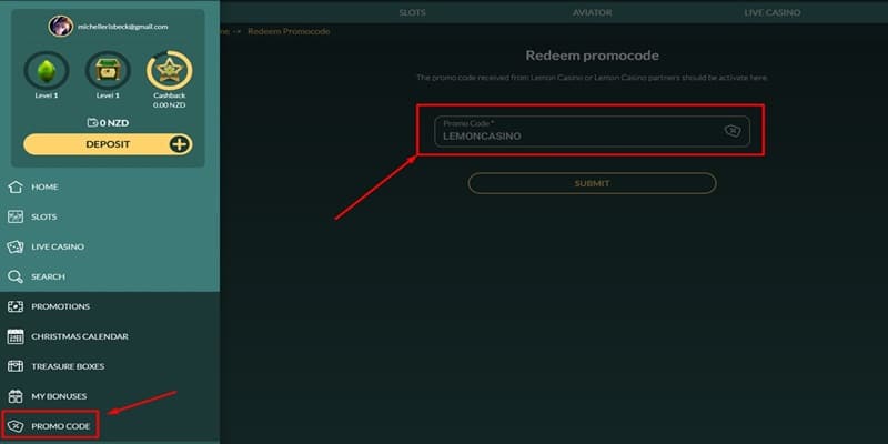 Lemon Casino Bonus Code