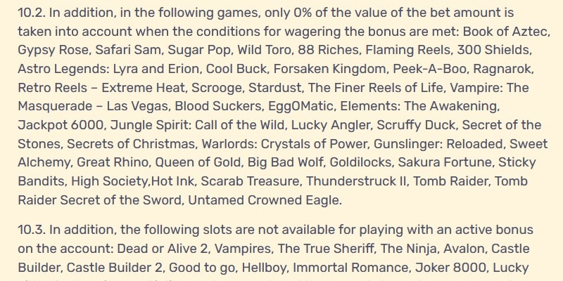 Games Excuded From Bonuses