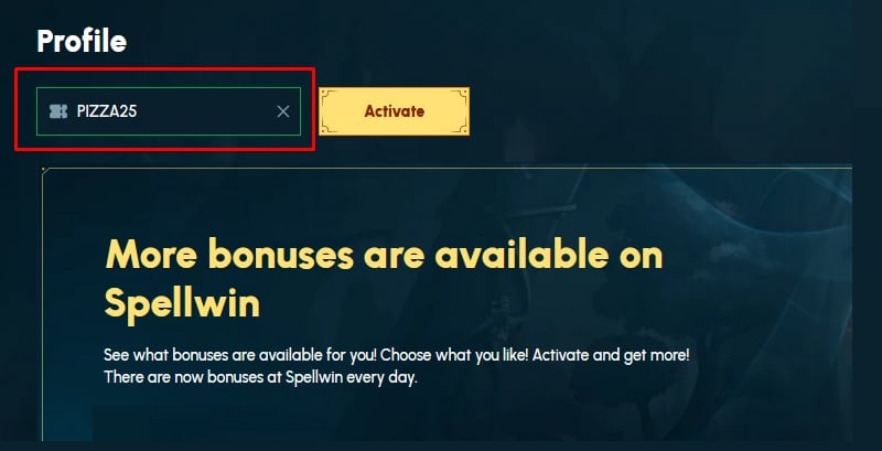 Spellwin Account Profile Bonus Code