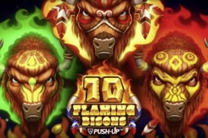 10 Flaming Bisons online slot demo featuring fiery buffalo characters in red, yellow and green from Push Gaming