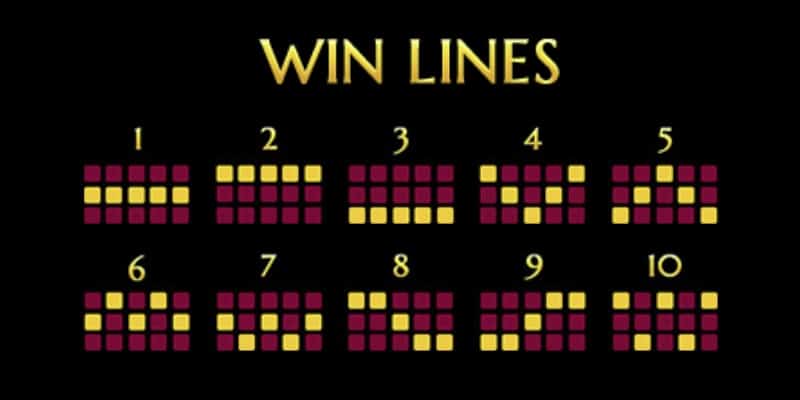 Example of 10 win line patterns on a payline slot machine