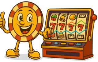 Featured image of casino mascot with paylines crossing a modern slot machine