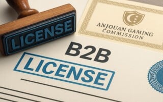 Anjouan Gaming Commission B2B license certificate with official stamp showing regulatory compliance for software providers