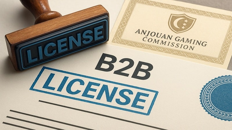 B2B gaming license certificate from Anjouan Gaming Commission with official documentation and regulatory stamp