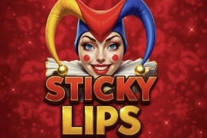Endorphina Sticky Lips slot demo featuring joker character with colorful jester hat on red background