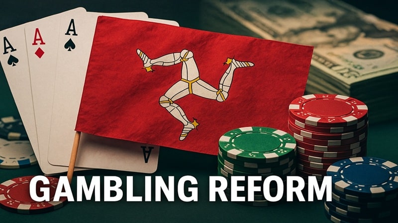 Isle of Man gambling regulatory reform with casino gaming elements and national flag