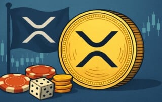 XRP cryptocurrency coin with casino chips and dice illustrating online gambling with Ripple digital currency