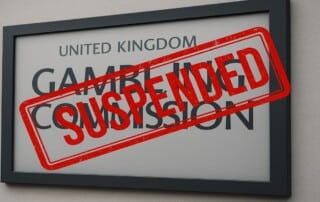 United Kingdom Gambling Commission certificate with red suspended stamp overlay