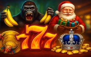 Wazdan Q4 2025 and Q1 2026 slot releases featuring Mighty Wild Gorilla, Santa's Gift Frenzy, Mighty Hot 777, Bumba Meu Boi Coin, and Hot Slot Platinum Coins games