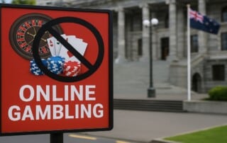 New Zealand online gambling prohibition sign with New Zealand flag representing Department of Internal Affairs order against 20Bet illegal advertising