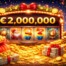 Festive online slot machine celebrating a €2 million progressive jackpot win with Christmas decorations and gold coins
