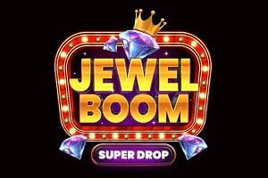 Jewel Boom Super Drop slot game featuring colorful gem symbols and cascading reels