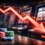 Casino gaming chips and slot machine with red declining stock market arrow showing AGEM Index 4% drop in December 2025
