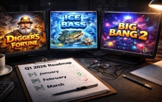 Belatra Q1 2026 roadmap showing upcoming slot releases including Digger’s Fortune, Ice Bass and Big Bang 2