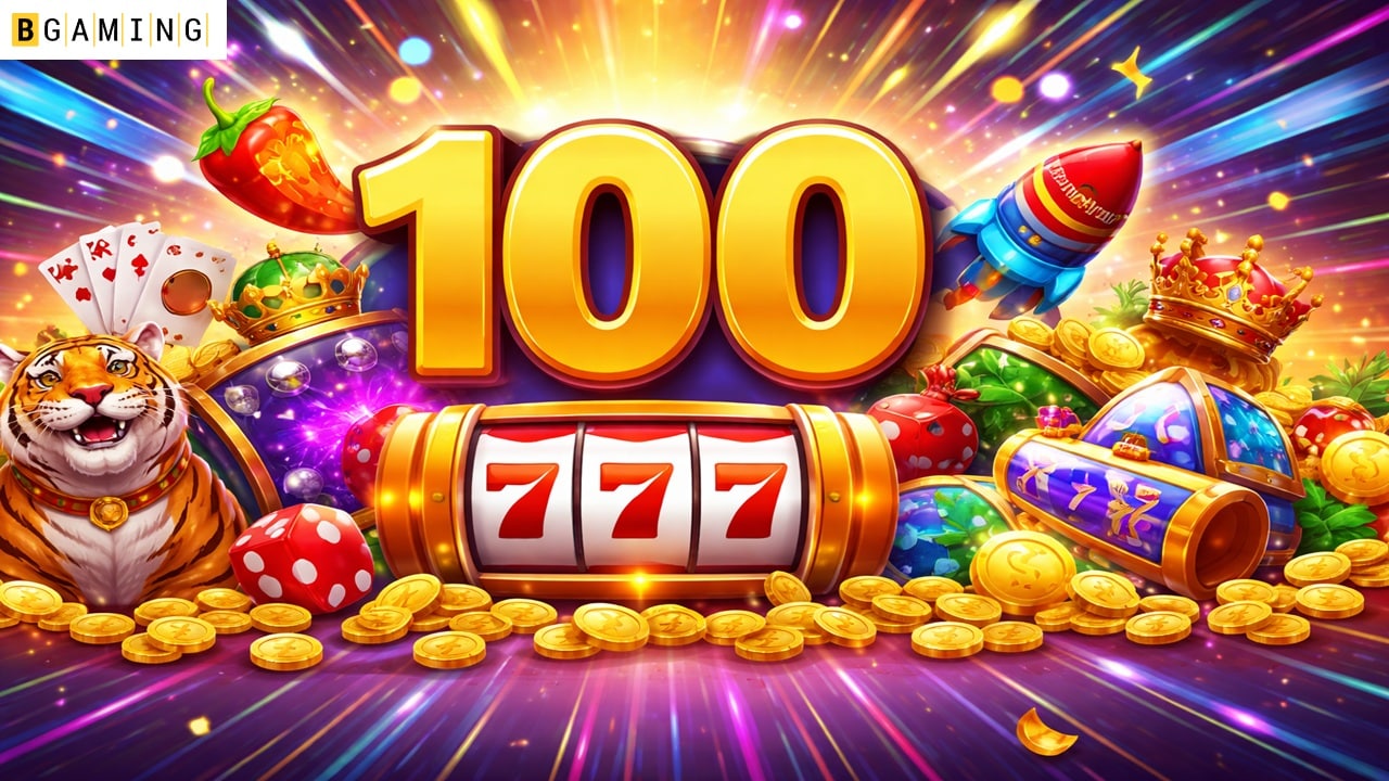BGaming celebrates 100-game portfolio milestone with colorful casino-themed graphic