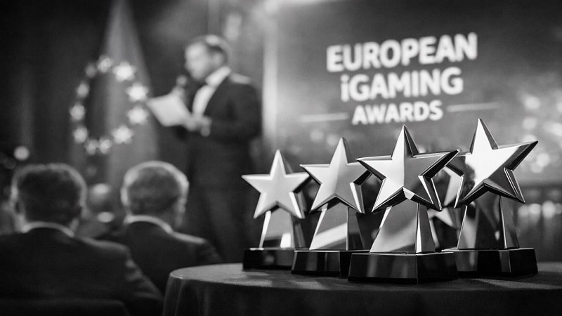 Trophies on stage at the European iGaming Awards 2026 ceremony in Barcelona