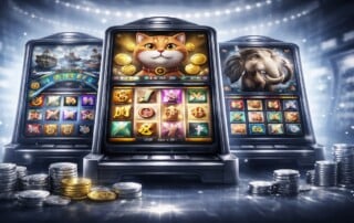 Three online slot machines representing IGT PlayDigital’s new slot releases for early 2026