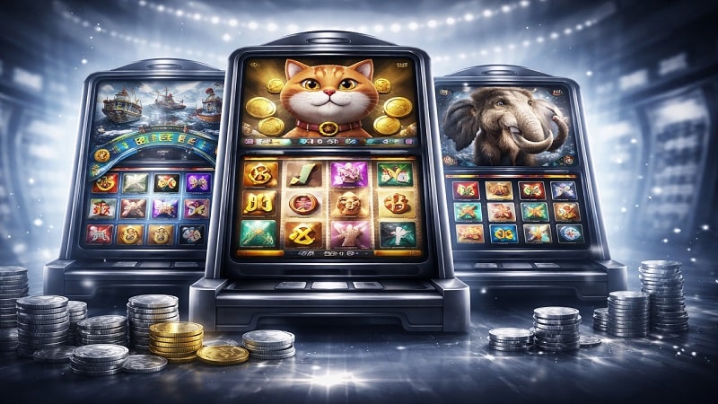 Three online slot machines representing IGT PlayDigital&rsquo;s new slot releases for early 2026 