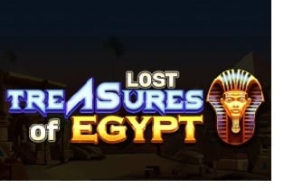 Lost Treasures of Egypt slot game logo with pharaoh symbol and pyramids by Blaze Gaming