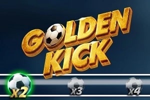 Golden Kick instant win game by Stakelogic Golden Kick mini game splash screen by Stakelogic showing a football penalty shootout theme