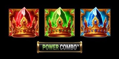 Power Combo feature logo with coloured crown scatter symbols in online slot game