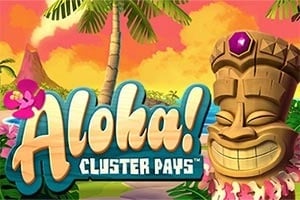 Aloha! Cluster Pays online slot game logo by NetEnt featuring the original cluster pays reel mechanic