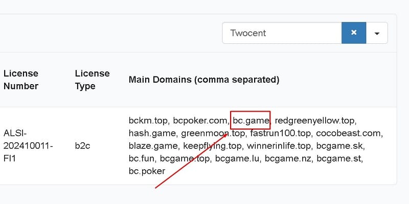 Approved casino domains displayed under an Anjouan Gaming licence record