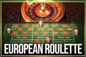 Betsoft European Roulette table game showing roulette wheel and betting layout with chips