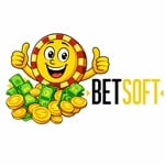 Betsoft Gaming logo with casino chip mascot and coins representing online slot game software provider