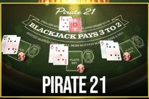 Betsoft Pirate 21 blackjack table game showing multi-hand layout with blackjack pays 3 to 2