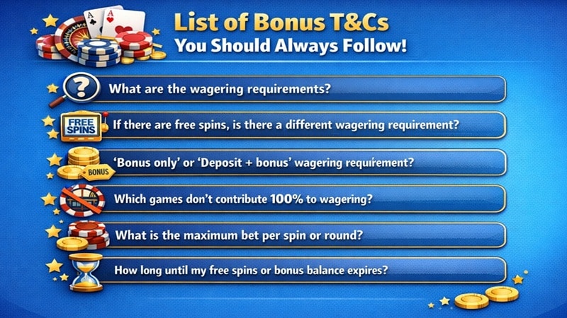 Checklist of six bonus terms and conditions to check before claiming a BGaming casino bonus