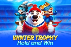 Winter Trophy Hold and Win slot game by BGaming featuring winter sports themed animal characters