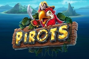 Pirots cluster pays slot logo by ELK Studios featuring pirate style cartoon characters