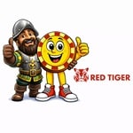 Red Tiger Gaming logo with conquistador character and casino chip mascot representing award-winning slot game developer