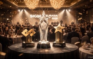 Trophies displayed at the SiGMA Eurasia Awards 2026 ceremony in Dubai