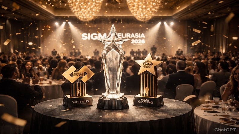 Trophies displayed at the SiGMA Eurasia Awards 2026 ceremony in Dubai