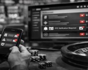 Smartphone and desktop screens showing in-casino notifications, illustrating SOFTSWISS Notification Centre replacing email-based player communication