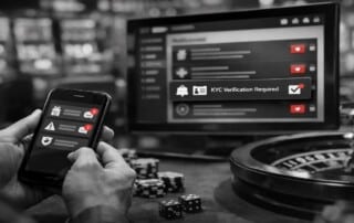 Smartphone and desktop screens showing in-casino notifications, illustrating SOFTSWISS Notification Centre replacing email-based player communication