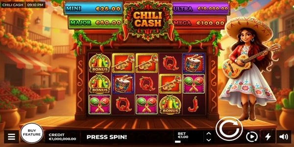 Chili Cash Slot Game | BetGames – Weekly Review Chili Cash slot reels with Mexican fiesta symbols and jackpot prize panels above the grid