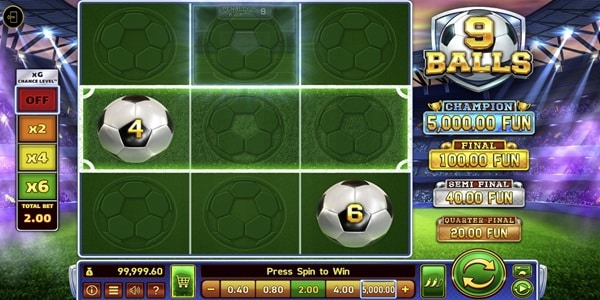 9 Balls football slot grid with Cash Infinity symbols and Hold the Jackpot values