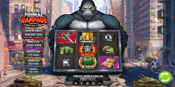 3x3 reels of Primal Rampage, with a primal wheel, expanging reels and fixed jackpots