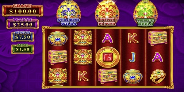 Magnificent Phoenix slot reels with phoenix and dragon symbols and four jackpot tiers