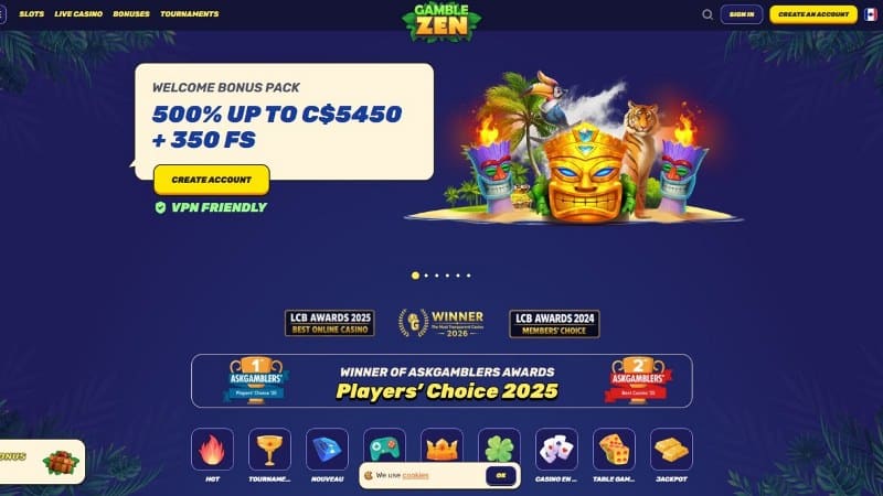 Gamblezen Casino Homepage Image