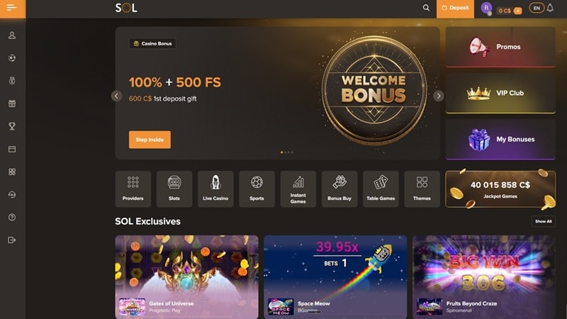 Sol Casino Homepage Image